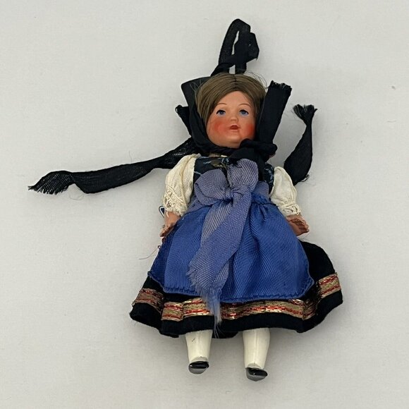 Vintage Schildkrot Celluloid Small German Doll Traditional Outfit Turtle Tag - Picture 1 of 16